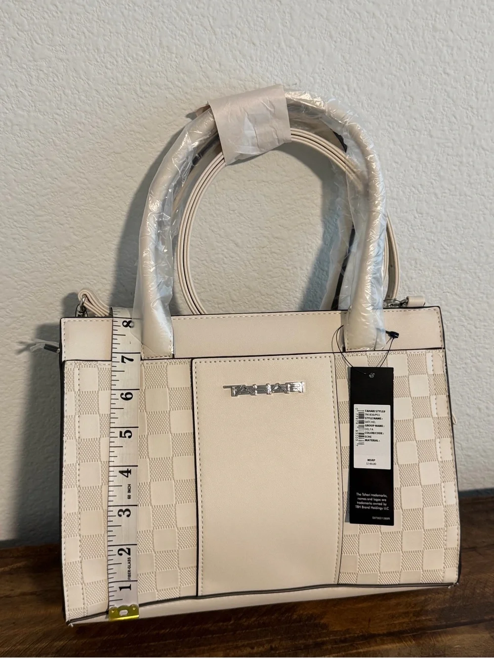 NWT! Tahari Delta Satchel with Dust Bag. Color: Bone.